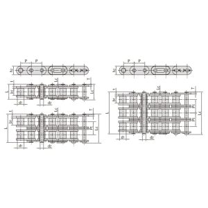 B sorozatú görgős lánc egyenes oldalsó lemezekkel