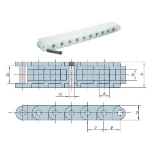 rövid osztású műanyag görgős lánc