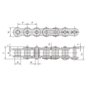horganyzott rövid osztású görgős lánc